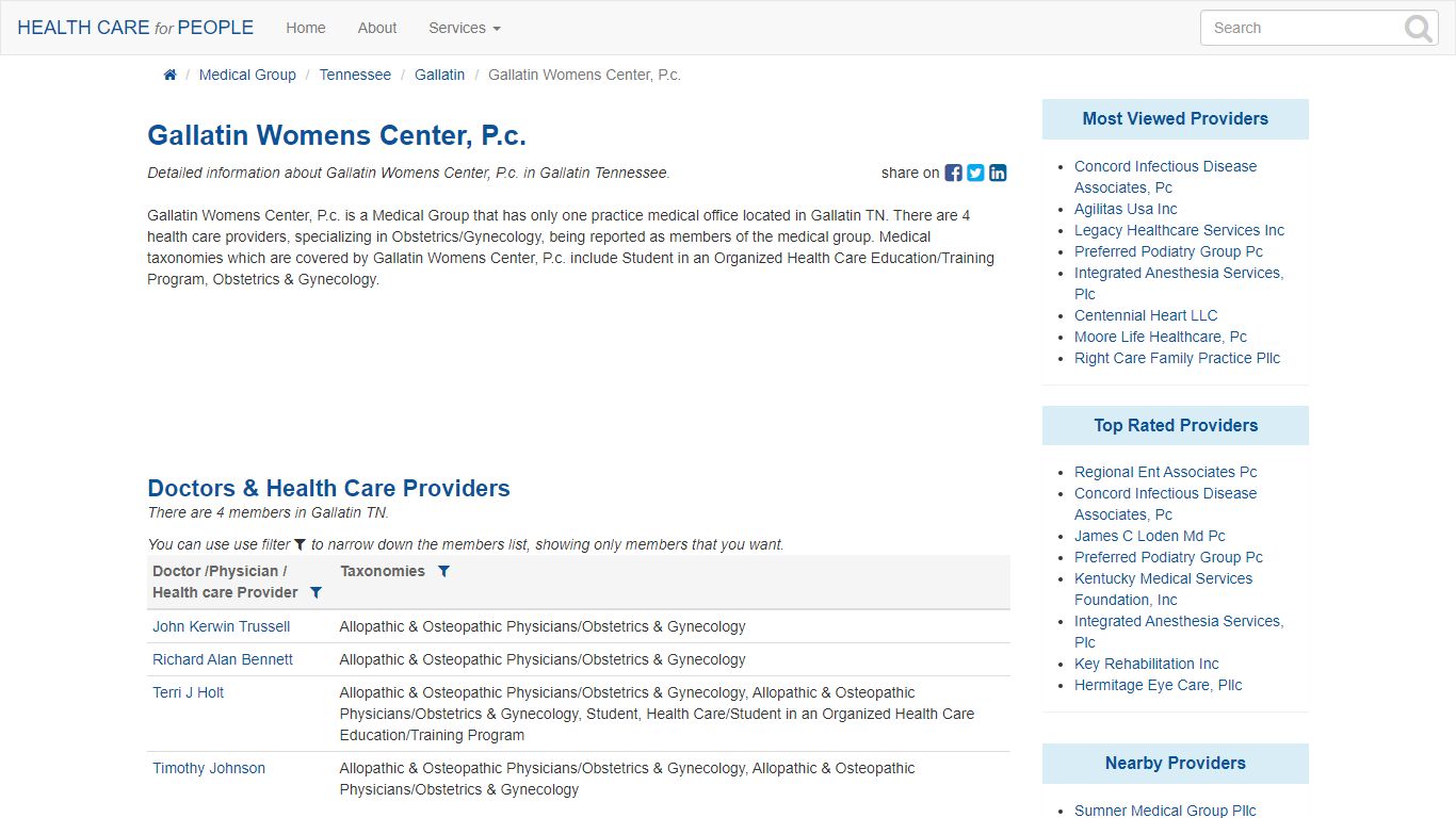 Gallatin Womens Center, P.c. - a Medical Group in Gallatin TN